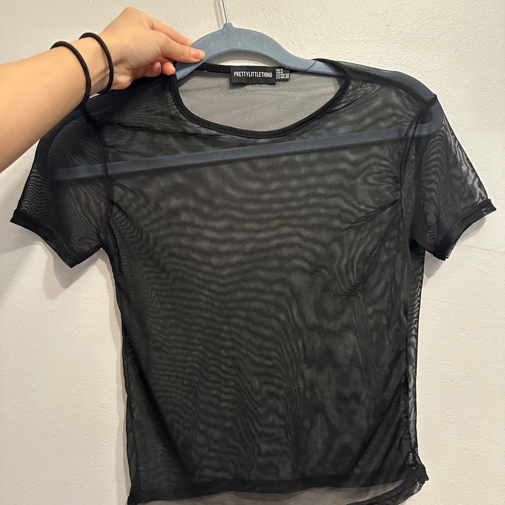 PrettyLittleThing Sheer Black Short Sleeve Top